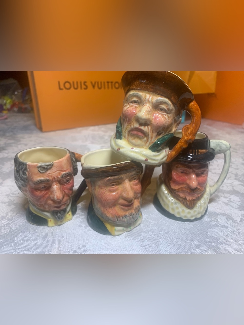 4 Toby Head Langcaster & Sandland mini Mugs.